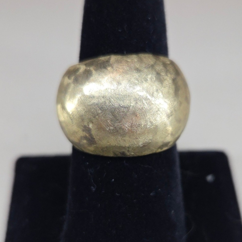 Gold Tone Hammered Texture Dome Statement Ring Size 8.5 Chunky Band